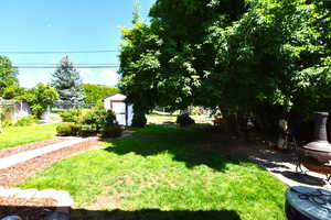 View of yard with a storage shed