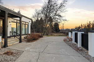 View of patio terrace at dusk