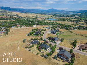 Aerial view of a water and mountain view