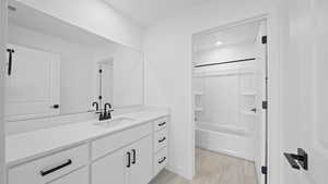 Bathroom with vanity and shower / bath combination