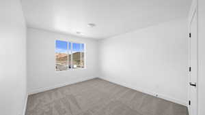Spare room with light carpet and a mountain view