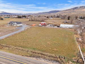 Overview of rural landscape with mountains