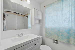 Bathroom featuring vanity and toilet