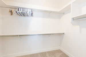 Walk in closet with carpet flooring