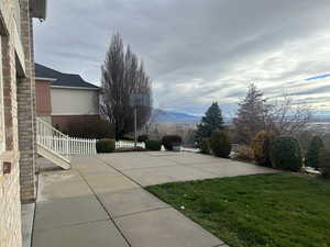 View of patio with a mountain view