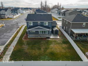 Aerial perspective of suburban area