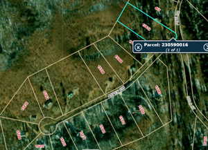 Aerial map of property and surrounding area with property boundaries highlighted
