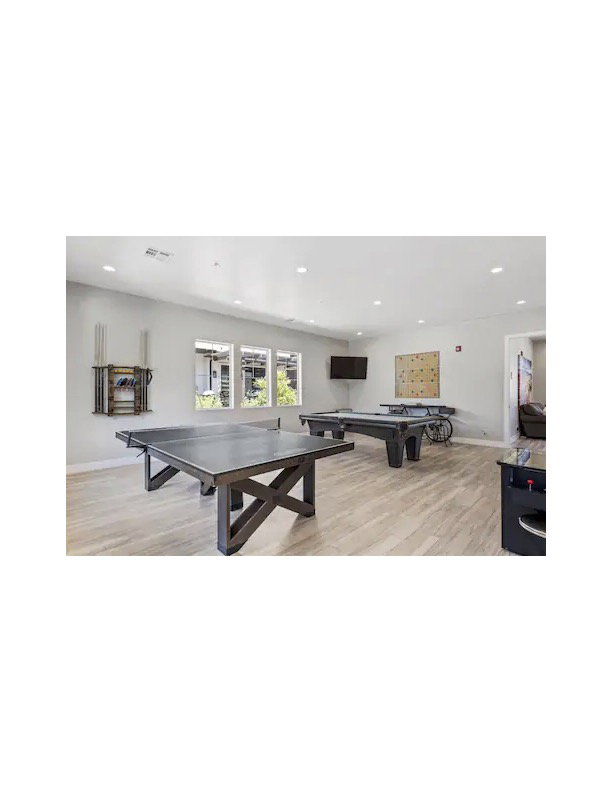 Playroom with billiards table and recessed lighting