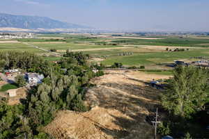 Overview of rural landscape with mountains