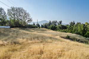 View of nature with rural landscape and a mountain backdrop