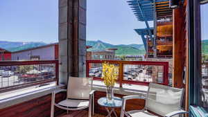 Balcony with a mountain view
