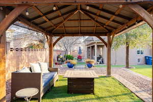 View of patio featuring a gazebo