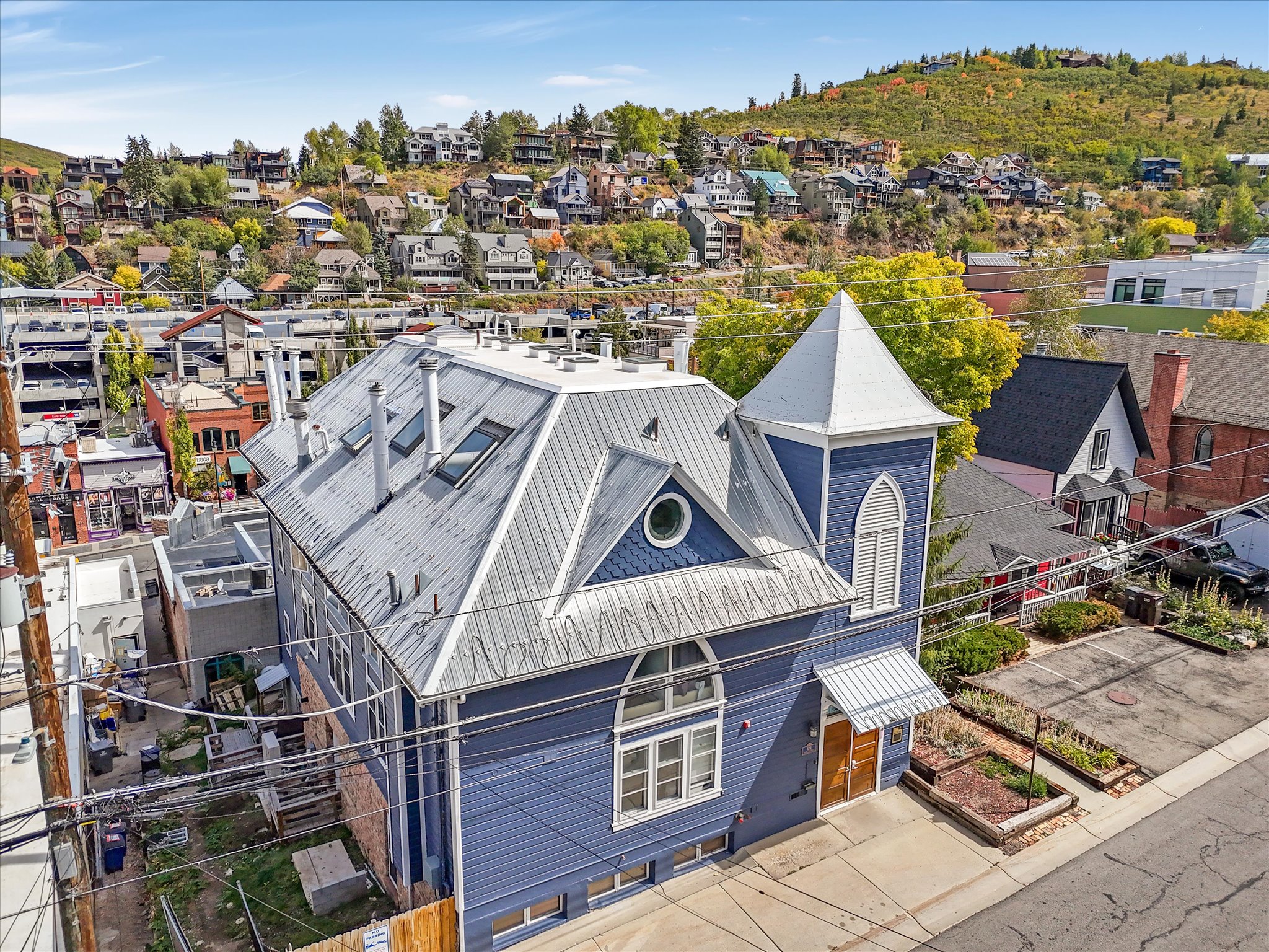 Aerial perspective of suburban area
