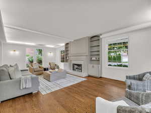 Living room featuring a fireplace and wood finished floors