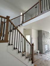 Stairs with a high ceiling