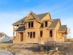 View of front facade with roof with shingles