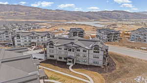 Aerial view of a water and mountain view