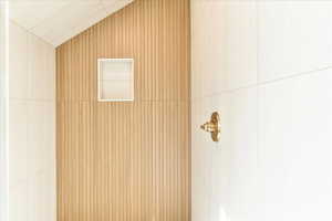 Bathroom view of tiled shower