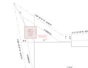 Zoomed in build site plan, showing area that was planned for a future hot tub.