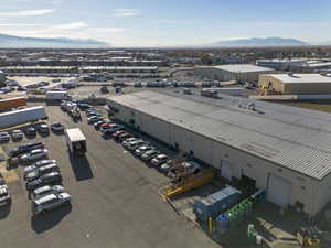 Drone / aerial view of an industrial area and mountains