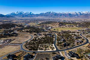 Drone / aerial view of a mountainous background
