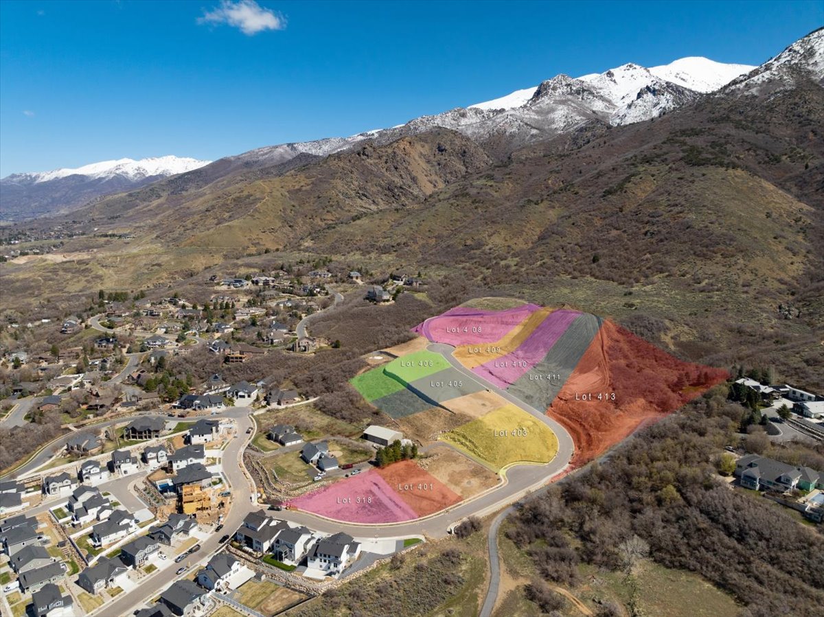 Bird's eye view of mountains Lot highlighted in Yellow