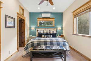 Bedroom with carpet floors and ceiling fan