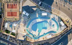 Drone / aerial view of a pool area