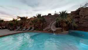 Swimming pool with a patio