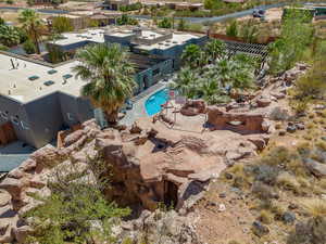 Drone / aerial view of a pool area