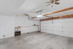 Garage with a ceiling fan
