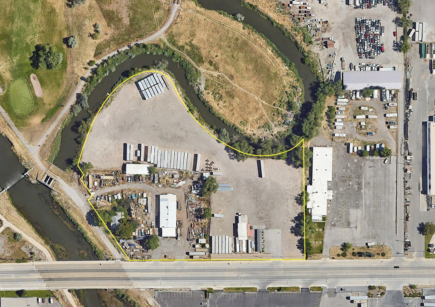 Aerial view of property's location with property boundaries highlighted