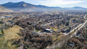 View of property location featuring a mountainous background and property boundaries highlighted