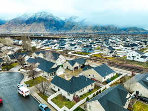 Aerial perspective of suburban area with mountains