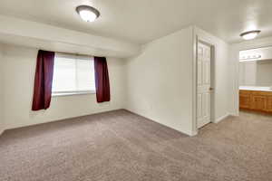 Bonus room featuring light colored carpet and a textured ceiling