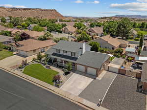 Aerial perspective of suburban area with mountains