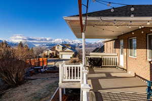 View of patio / terrace featuring a mountain view