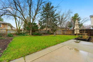 Fenced backyard with a patio area