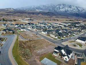 Aerial perspective of suburban area featuring mountains