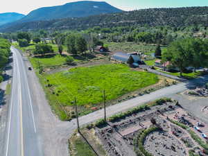Drone / aerial view of a mountain backdrop