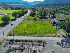 Bird's eye view of a mountainous background