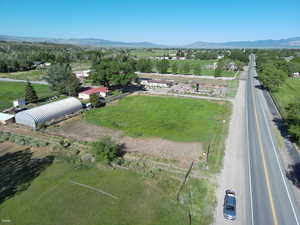 Aerial view of sparsely populated area with mountains