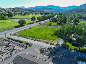 Aerial view of a mountainous background