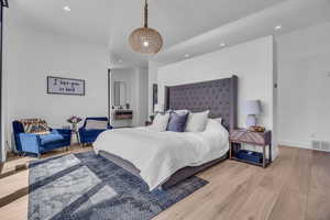 Bedroom featuring recessed lighting and light wood-style floors