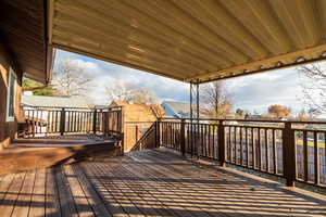 Wooden deck with a storage unit