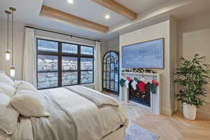 Bedroom featuring beam ceiling and recessed lighting