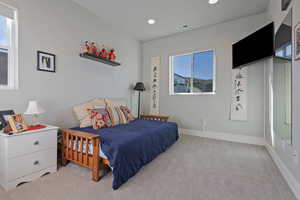 Bedroom with carpet and recessed lighting