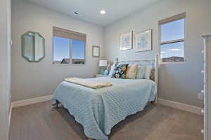 Bedroom with carpet flooring and recessed lighting
