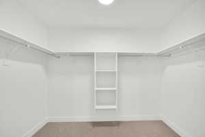 Spacious closet with light colored carpet