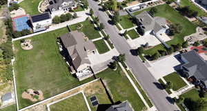 Aerial overview of property's location with nearby suburban area